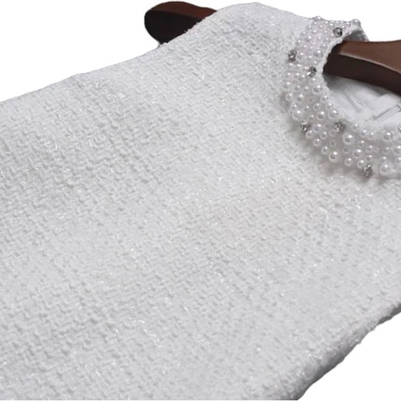 Tweed Pearl Embellished Shift Dress Small - Picture 2 of 13